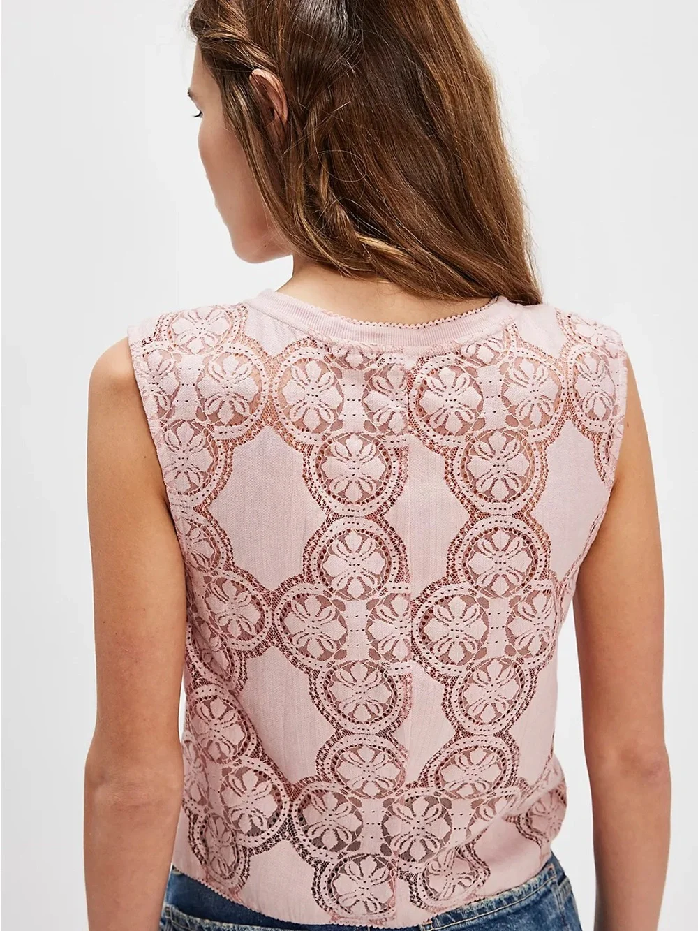 Nwot Sleeveless Pink Lace Button-Front Top